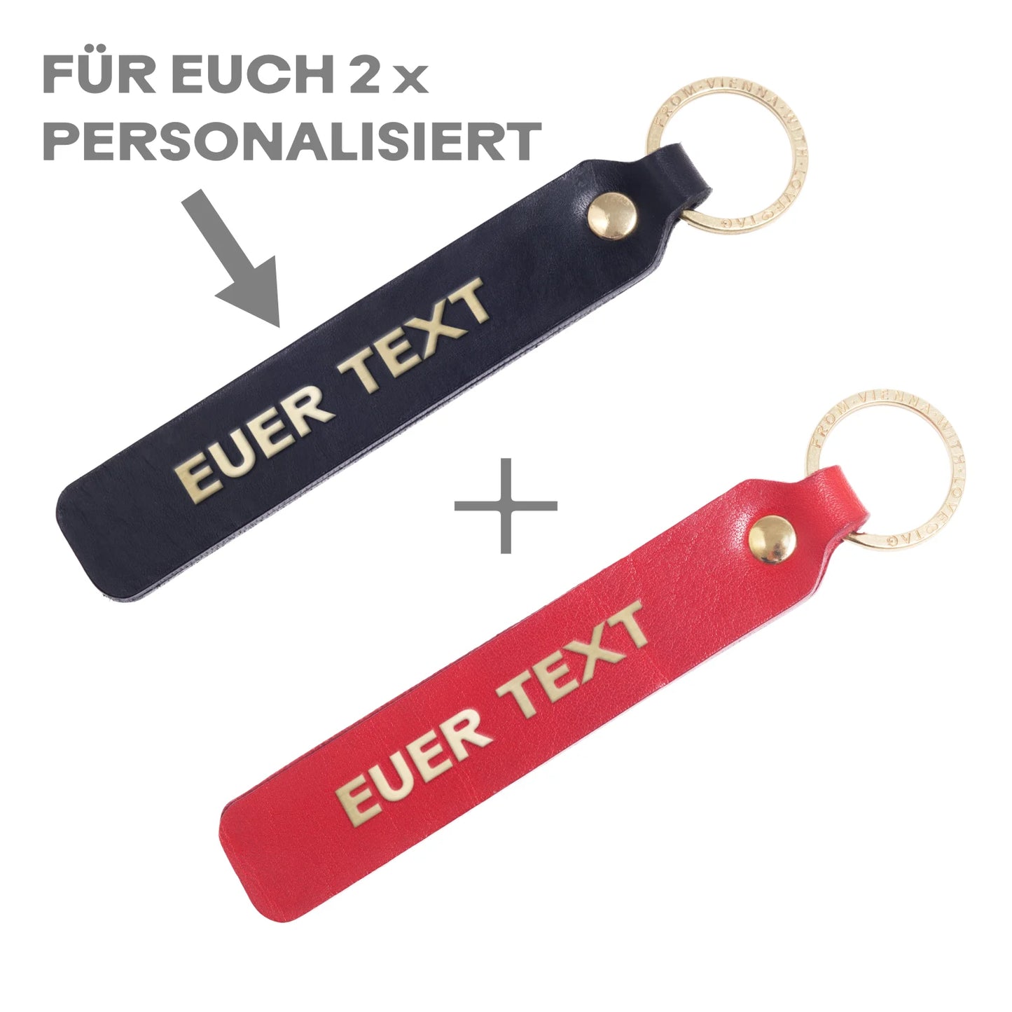 Duo-Set mit Wunschtext | Zwei Schlüsselanhänger mit Personalisierung aus Leder